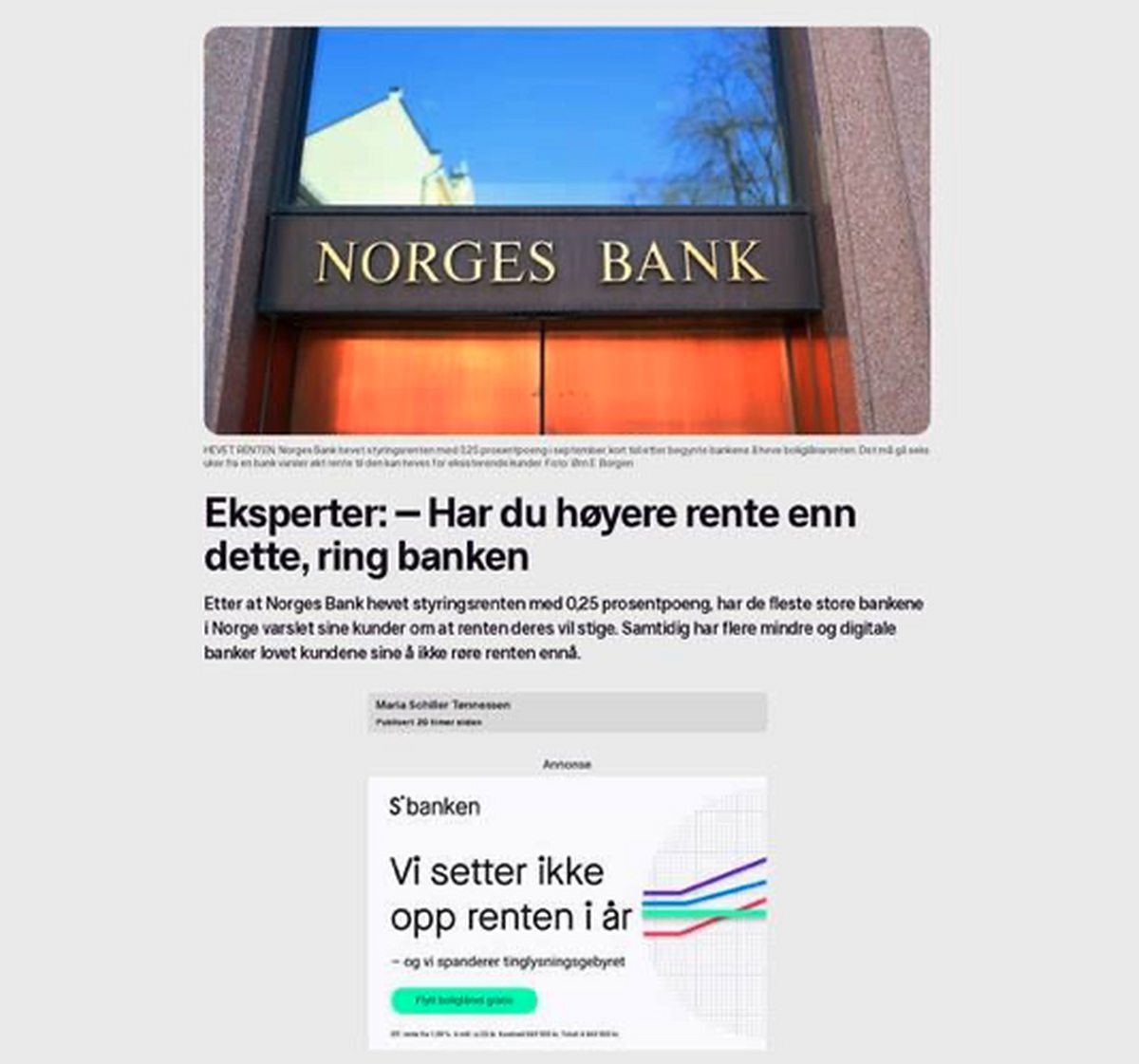 Sbanken annonserer kontekstuellt gjennom Kobler på relevant artikkel